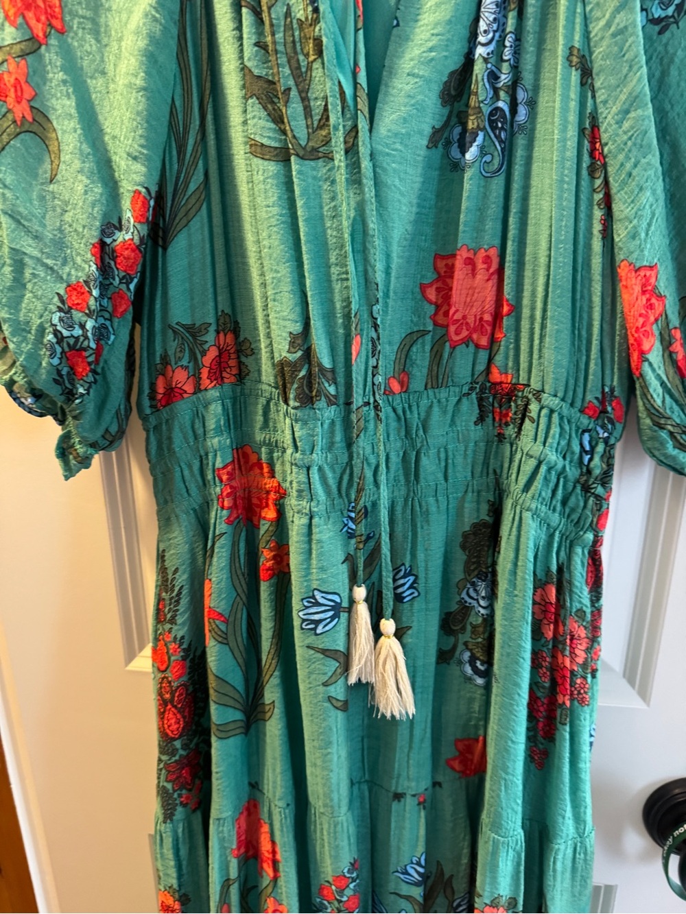 THML Teal Floral Tie-Neck Dress XS - Picture 3 of 3